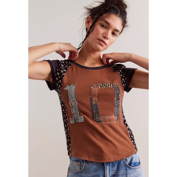 We The Free Tops - We The Free Sloane Graphic Tee NWOT Free People Brown Studded Top Size Small